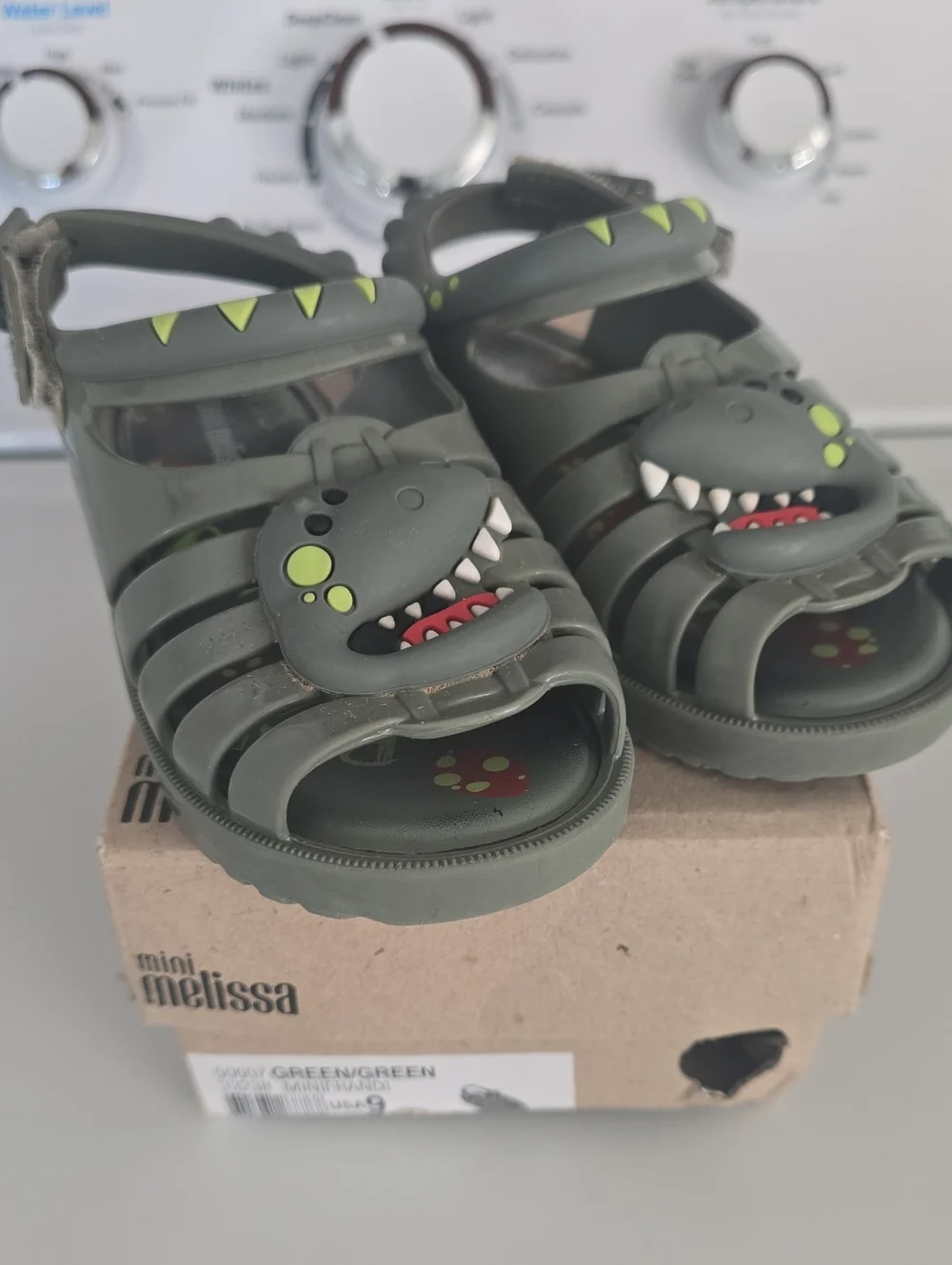 Mini Melissa Olive Green Dino Jelly Sandals